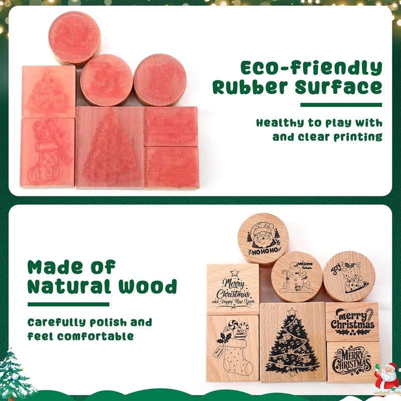 Supervitae 8 Pcs Christmas Wooden Rubber Stamp Set Merry Christmas Vintage Wooden Art Stamps for Crafting and DIY Scrapbooking Card Making Hand Book - Image 3